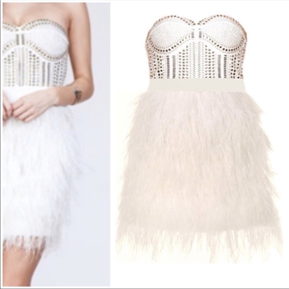 ARK & CO White Ostrich Feathers Studded Dress NWT - Picture 7 of 16